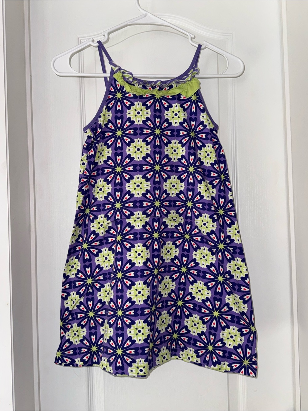 Hanna Andersson Purple Floral Print Dress with Lime & Pink Accents